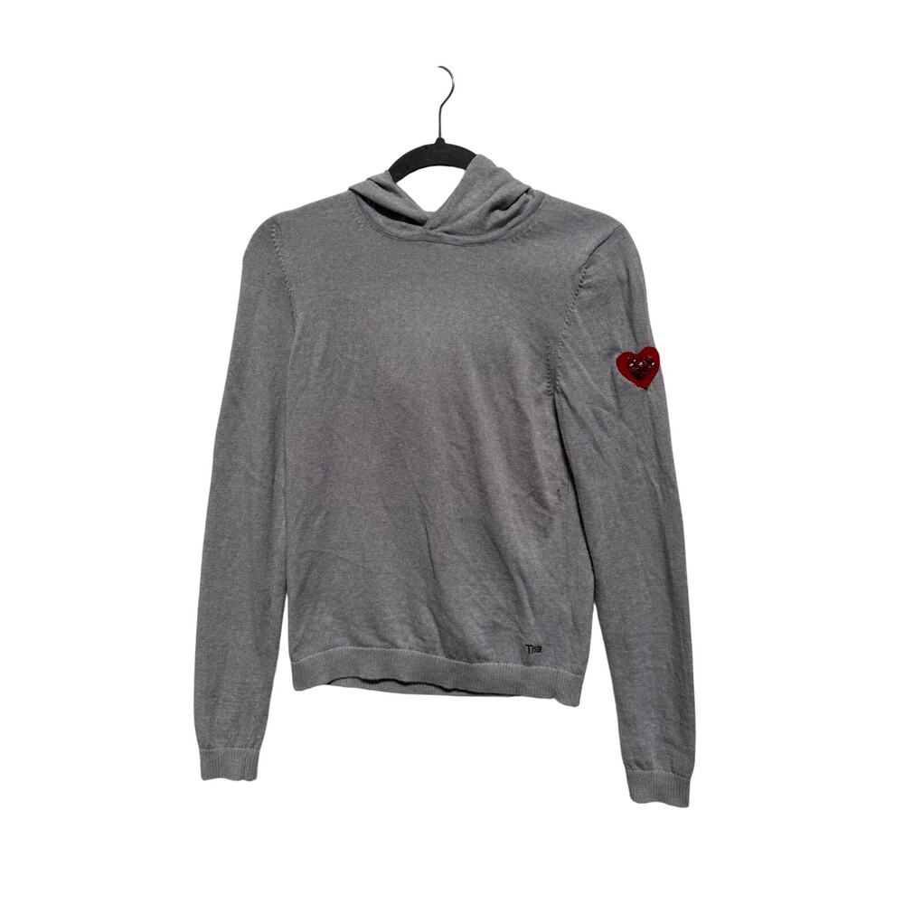 TNA Artizia Sweater Women's Medium Crop 100% Merino Wool Heart On Sleeve Patch